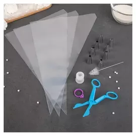 Набор кондитерский «Веста», 15 предетов: 3 мешка, щипцы, адаптер, зажим, 8 насадок, щёточка