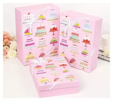 Набор коробок 3 в 1 "Десерт", розовый, 29 х 21 х 9 - 26 х 18 х 6 см