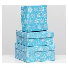 Набор коробок 3 в 1 "Снегопад на голубом", 19 х 19 х 9,5 - 15,5 х 15,5 х 6,5 см