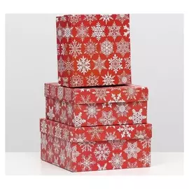 Набор коробок 3 в 1 "Снегопад на красном", 19 х 19 х 9,5 - 15,5 х 15,5 х 6,5 см