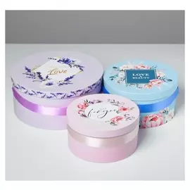 Набор коробок круглых 3 в 1 с ручкой «Нежность», 20 × 20 × 9.5 - 26 × 26 × 11.5 см