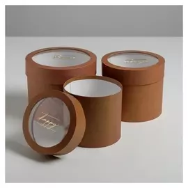 Набор коробок с Pvc-окном 3 в 1 «Крафт», 14 х 14 х 13 - 18 х 18 х 15 см