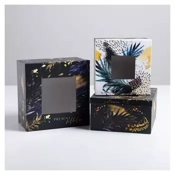 Набор коробок с PVC окном 3 в 1 Present, 18 × 18 × 10‒22 × 22 × 12 см