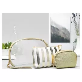 Набор косметичек 3 в 1 «Изящество», отдел на молнии, ручка, цвет белый/золотой