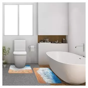 Набор ковриков для ванной этель "Waves" 2 шт, 80х50 см, 50х40 см, велюр