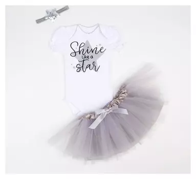 Набор крошка Я: боди, юбка, повязка Shine, белый/серый, рост 68-74