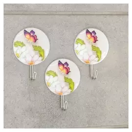 Набор крючков на липучке «Бабочка на цветке», 3 шт