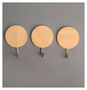Набор крючков на липучке «Деревянные круги», 3 шт, цвет светлое дерево