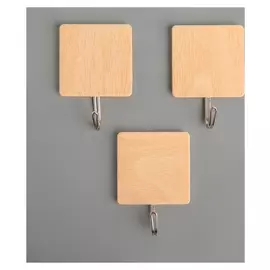 Набор крючков на липучке «Деревянные квадраты», 3 шт, цвет светлое дерево