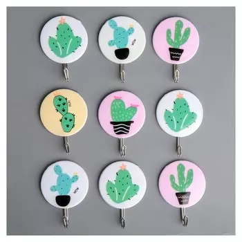 Набор крючков на липучке «Кактус», 9 шт, цвет и рисунок