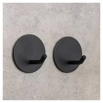 Набор крючков на липучке «Классика. круг», 2 шт, металл, цвет чёрный