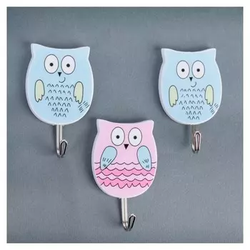 Набор крючков на липучке «Совы», 3 шт