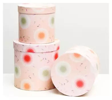 Набор круглых коробок 3 в 1 "Астры", 19.5 X 19 - 15.5 X 15 см