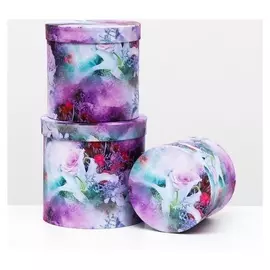 Набор круглых коробок 3 в 1 "Цветочная акварель", 19.5 X 19 - 15.5 X 15 см