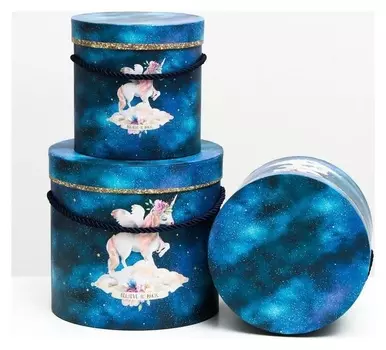 Набор круглых коробок 3 в 1 "Космический единорог", 18 X 18 X 17 - 13.5 X 13.5 X 13.5 см