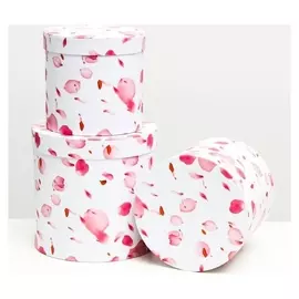 Набор круглых коробок 3 в 1 "Лепестки роз", 19.5 X 19 - 15.5 X 15 см