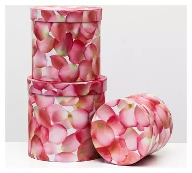 Набор круглых коробок 3 в 1 "Нежно-розовые цветы", 19.5 X 19 - 15.5 X 15 см