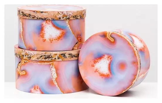 Набор круглых коробок 3 в 1, оранжевый, 26 X 14 - 21 X 12 см