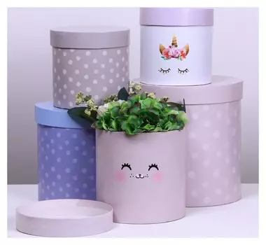 Набор круглых подарочных коробок 5 в 1 «Нежный», 23 × 23 × 25‒15 × 15 × 15 см