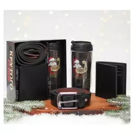 Набор «Крутого нового года!», ремень, кошелёк и термостакан