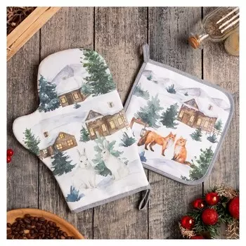 Набор кух. "Forest Animals" варежка-прихватка 20х28см, прихватка 19х19см,100% хл