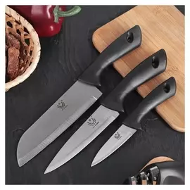 Набор кухонных ножей «Энеолит», 3 предмета, цвет чёрный