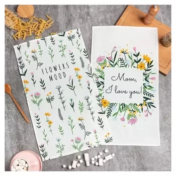 Набор кухонных полотенец доляна Flowers Mood 35х60 см -2 шт, 100% хл, вафля 160 г/м2