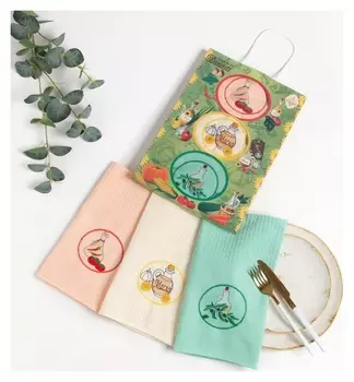 Набор кухонных полотенец в коробке 50*60 см-3 шт, масло, вафля, хл