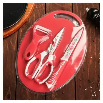 Набор кухонный, 3 предмета, цвет красный