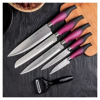 Набор кухонный, 6 предметов: 5 ножей, лезвие 19/22,5/30/31/31,5 см, овощечистка