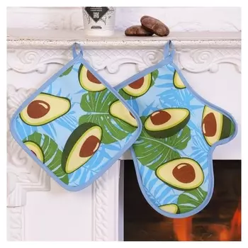 Набор кухонный авокадо 224 (Варежка+прихватка), синий, хл, рогожка