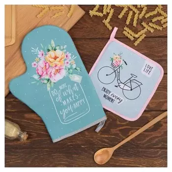 Набор кухонный «Цветочное настроение» варежка-прихватка 20х28см, прихватка 17х17см, 35% х/л,65%