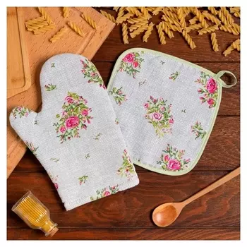 Набор кухонный доляна Roses On Linen: варежка 20х27 см, прихватка 19х19 см, 100% хл