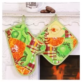 Набор кухонный «Фруктовый» (Варежка+прихватка), оранжевый, вафля