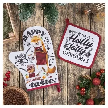 Набор кухонный "Happy New Taste" варежка-прихватка 20х28 см, прихватка 17х17 см