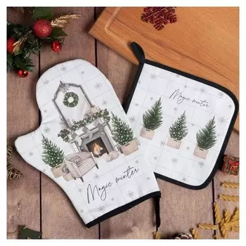 Набор кухонный Magic Winter варежка-прихватка 20х28см, прихватка 19х19см,100%хл