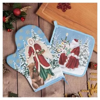 Набор кухонный «Новогоднее чудо» варежка-прихватка 20х28см, прихватка 19х19см,100%хл