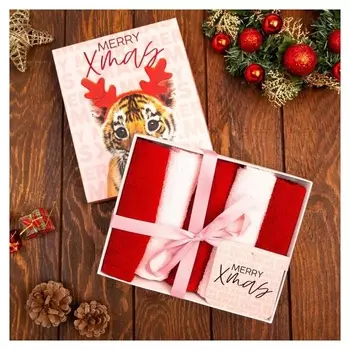 Набор махровых полотенец этель Merry Xmas 30х30 см -5шт, 100% хл, 340гр/м2