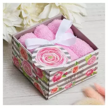 Набор махровых полотенец "Flower Time" 30х30 см - 3 шт, хлопок 340гр/м2
