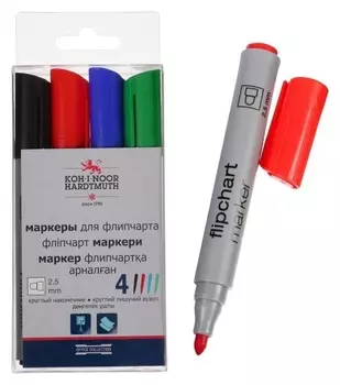 Набор маркеров для флипчарта 4цв 2,5 мм Koh-i-noor 1405/4, круглые