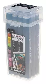 Набор маркеров Superior Tinge, профессиональные, двусторонние, чёрный корпус, 12 штук, 12 цветов, тёплые серые, Ms-818