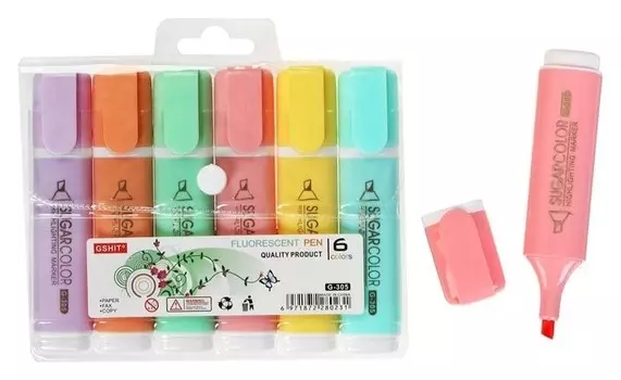 Набор маркеров текстовыделителей 6 цветов пастель