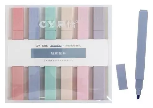 Набор маркеров текстовыделителей 6 цветов пастельные цвета, корпус квадратный