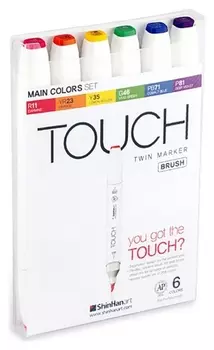 Набор маркеров touch brush 6цв. основные цвета 1200613