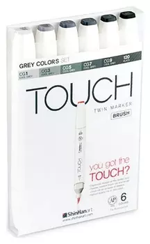Набор маркеров touch brush 6цв. серые тона 1200604