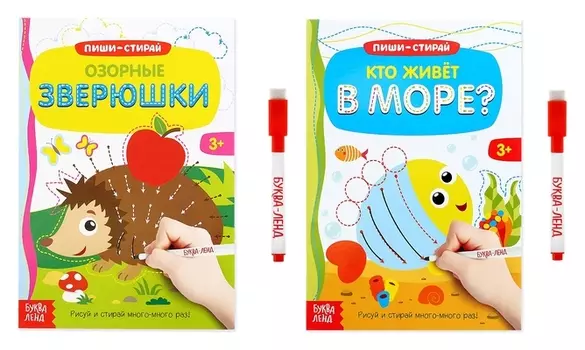 Набор многоразовых книг с маркером «Пиши-стирай. Развиваем мелкую моторику», 2 шт.