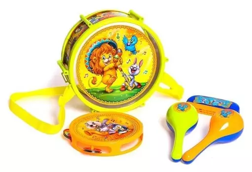 Набор музыкальных инструментов «Мульт бэнд-2», 7 предметов: барабан, бубен, 2 маракаса, губная гармошка, 2 палочки