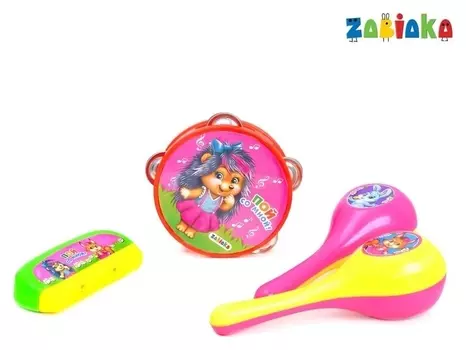 Набор музыкальных инструментов "Пой со мной": бубен, 2 маракаса, губная гармошка