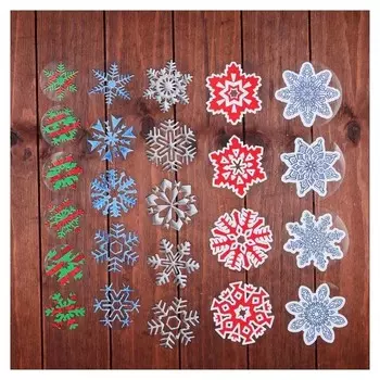 Набор наклеек на окна "Снежинки" серебро, красные, белые, голубые, зелёные, 24 х 37 см