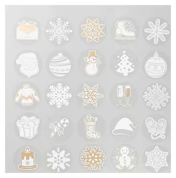 Набор наклеек "Новый год и снежинки" 5,5 х 5,5 см, 25 наклеек в наборе